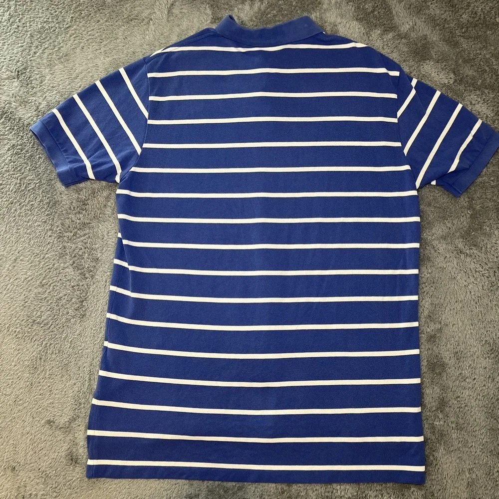 VTG Polo Ralph Lauren Shirt Men's XL Blue White Stripe Short Sleeve 90s